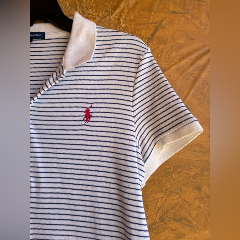 Ralph Lauren White with Navy Stripes Polo Dress with Pink Logo Size Large - Picture 3 of 7